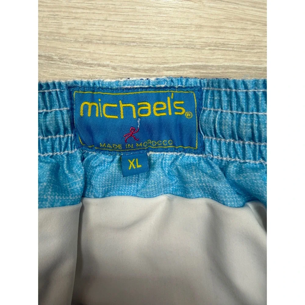 Michaels Mens XL Swim Trunks‎ Blue White Octopus Print Mesh Lined Beach Shorts